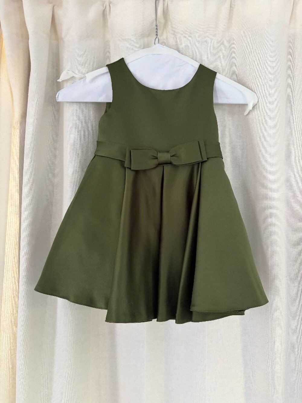 Azazie Coco Olive A-Line Bow Matte Satin Dress Size 2